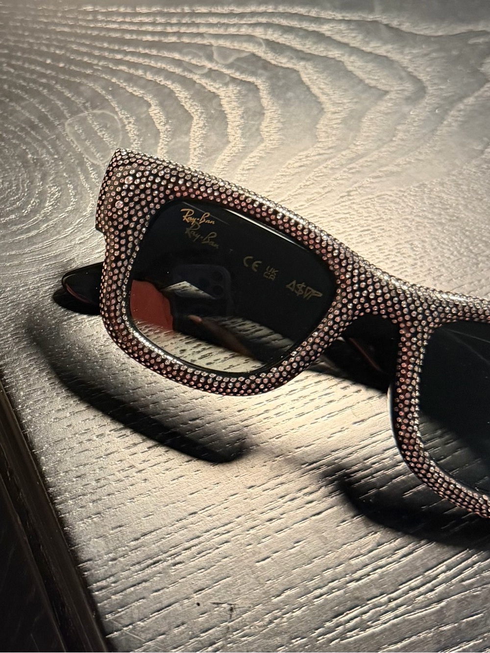 Ray-Ban Black Sunglasses with Pink Crystals
